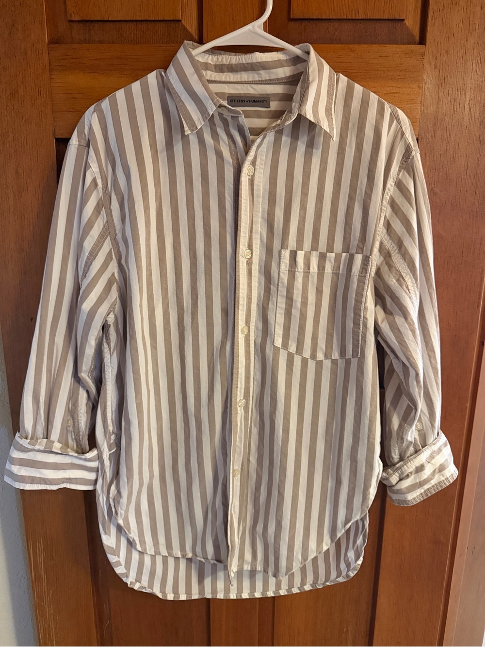 Citizens Of Humanity Kayla Havana Striped Beige & White Button‑Down Shirt
